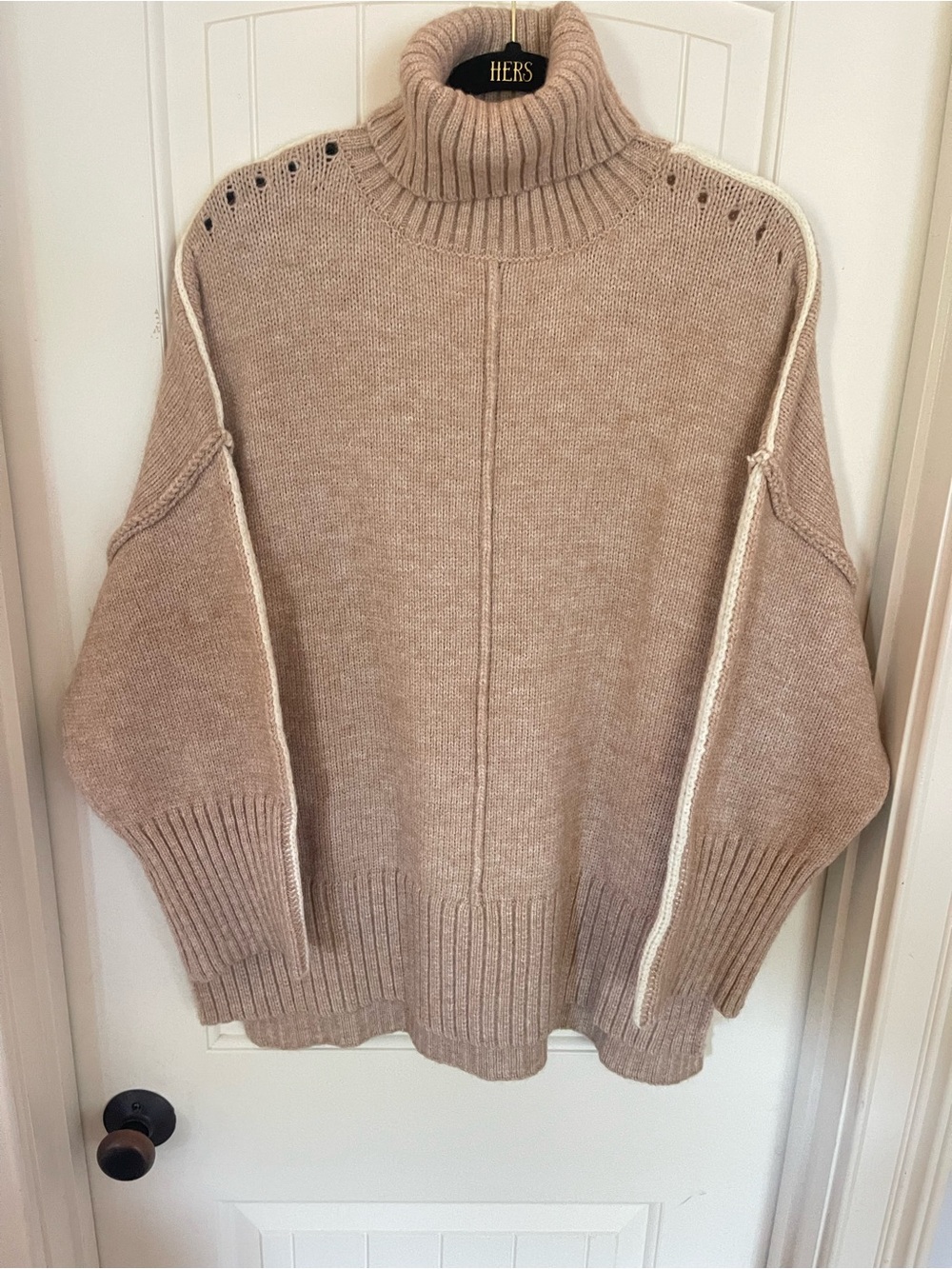 Oversized Turtleneck Sweater in Light Beige